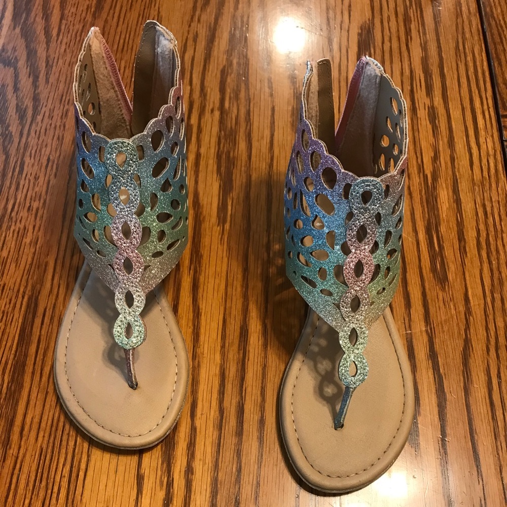 Rainbow glitter/sparkle Justice sandals!